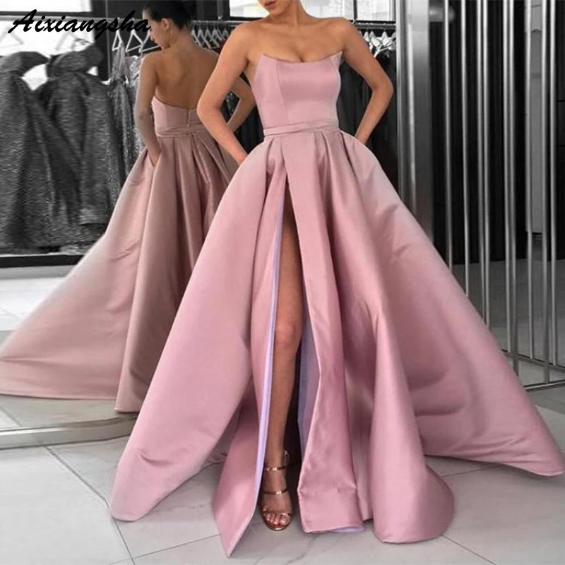 aixiangsha Strapless High Split Satin Gown image 3