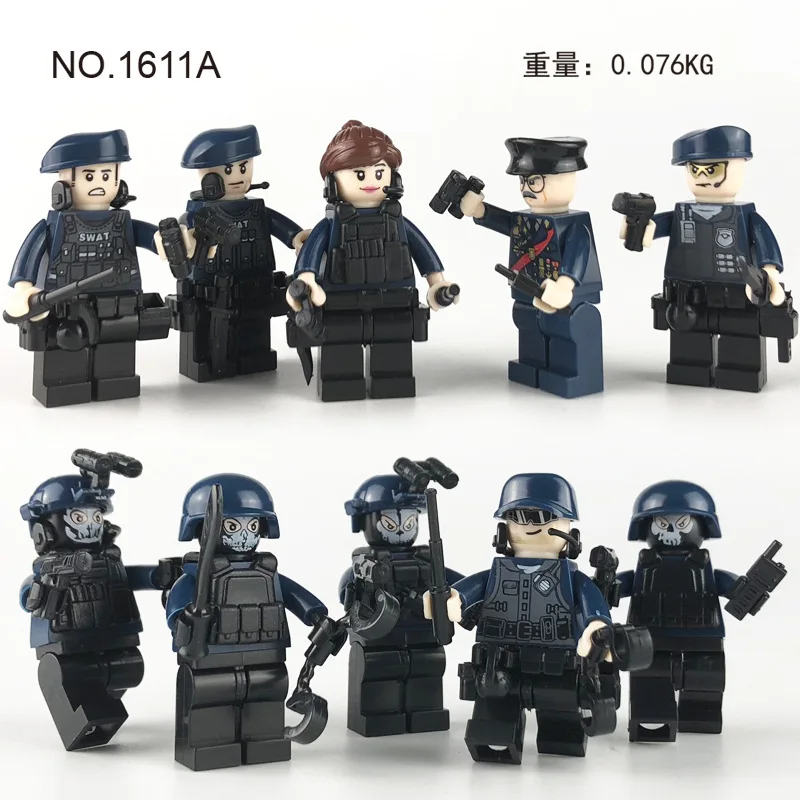 10pcs Compatible Legoing City Police Series SWAT Police Minifigs Figurines with Weapon Guns Building Blocks Toys set for Boys 10pcs Compatible Legoing City Police Series SWAT Police Minifigs Figurines with Weapon Guns Building Blocks Toys set for Boys
