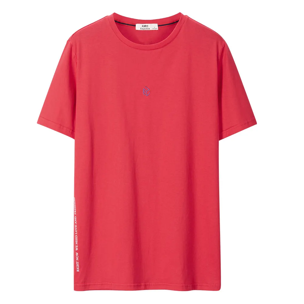 Enjeolon, брендовая футболка, мужская, с круглым вырезом, облегающая, с буквенным принтом, хлопковая футболка, модная, короткий рукав, футболка, мужские топы, Повседневная футболка, T8142 - Цвет: Red