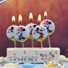 5 шт./лот, круглые вечерние свечи с Микки Маусом и Минни, декоративные свечи на день рождения, Свадебные свечи для торта