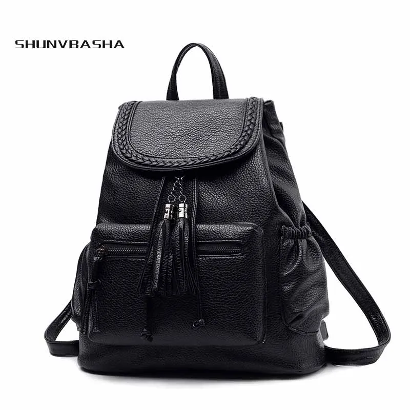 Preppy Style Cheap Travel School Backpack Artificial Leather Fashion waterproof Women Shoulder Bag With Tassel For