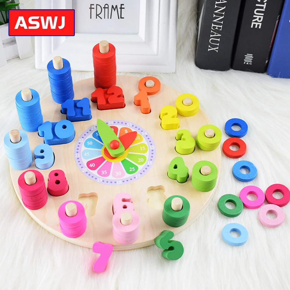 

Preschool Baby Montessori Toys Early Education Teaching Aids Math Toys Digital Clock Wooden Toy Count Geometric Shape Matching