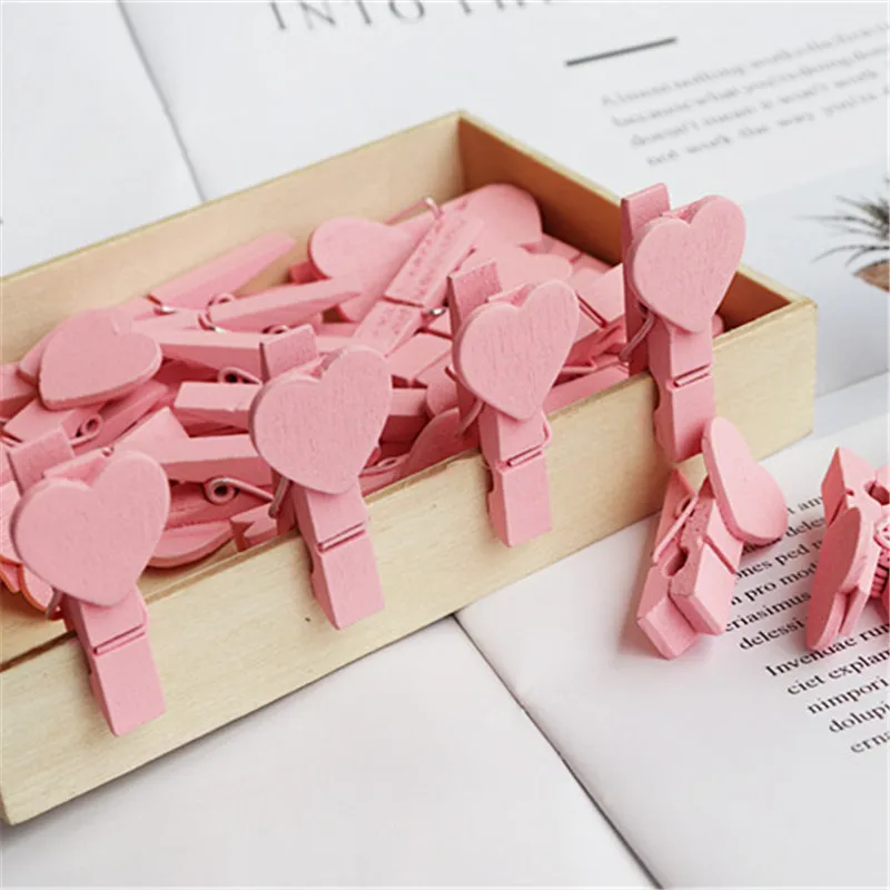 

30PCS/Pack Pink Mini Cute Heart-Shaped Photo Clips Wedding Birthday Party Family Photo DIY Decoration Clip ins Style Wood Clip