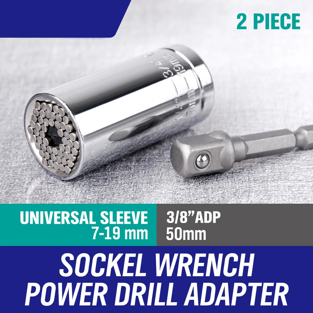 2 Piece/Set Gator Grip Multi Function Ratchet Universal Socket 7 19mm