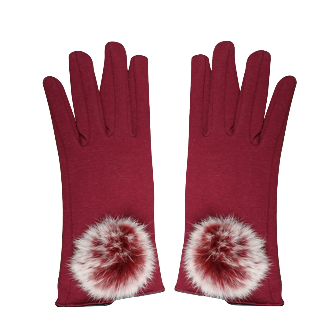 Горячие женские зимние элегантные хлопковые перчатки с натуральным кроличьим мехом помпон хлопковые перчатки сенсорный экран водительские перчатки варежки