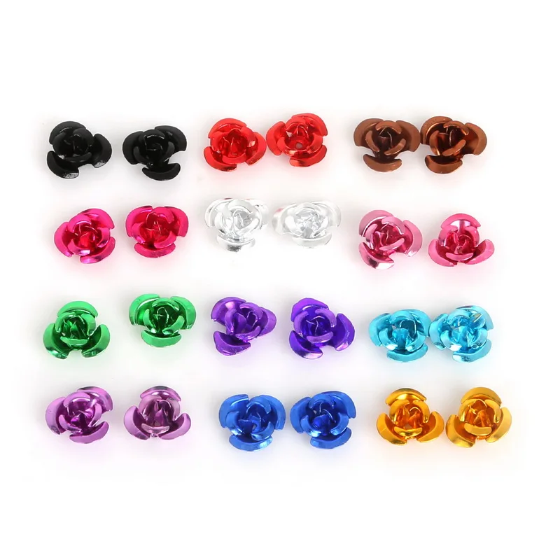 100PCS 4/5/6mm 3D Mini Artificial Aluminum Rose Flowers Head For Wedding Decoration Art Craft DIY Party Home Decorative Supplies