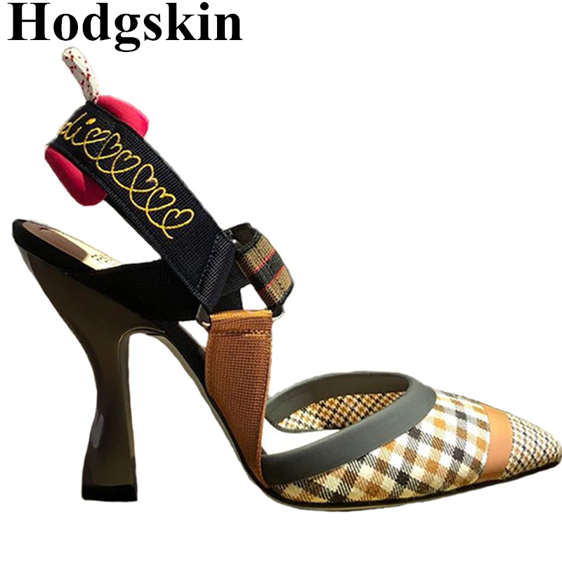 

New Street Fashion Hoof Heels Women Sandals Elegant Pointed Toe High Heels Shoes Woman Pumps Embroidery Lattice Ladies Shoes
