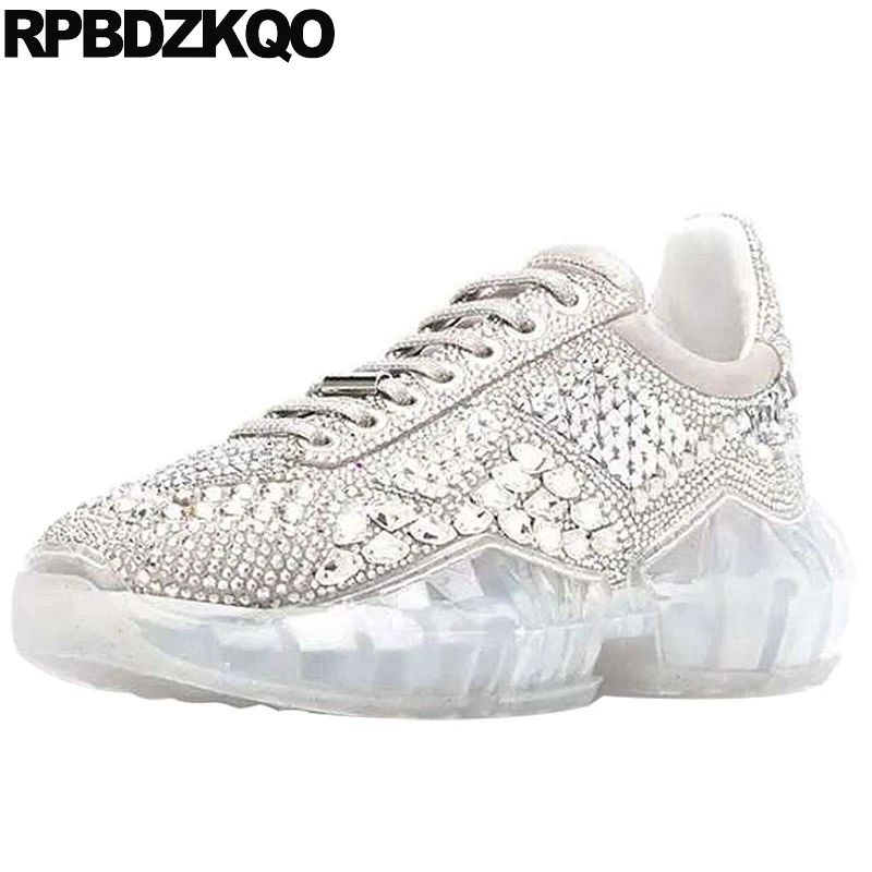 

silver diamond crystal trainers transparent bling platform designer shoes women luxury 2018 creepers handmade rhinestone wedge