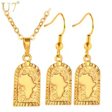 U7 African Jewelry Set Wholesale Gold Color Africa Map Party Earrings Necklace Set For Women S539