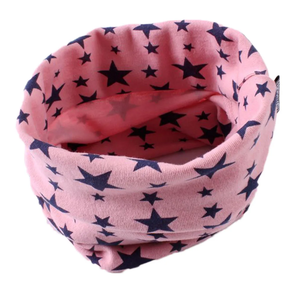 7 цветов, детский шарф со звездами, уплотнительное кольцо, хлопковый теплый шарф на шею, унисекс, Зимний вязаный воротник со звездами - Цвет: pink