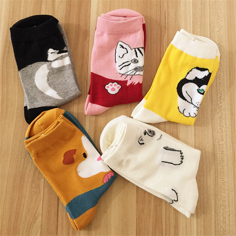 Unisex Funny Cartoon Animal Socks Girls Warm soft Cotton Sokken Korean Cute sox Animal Paradise Happy Cat Hamster Dog 2PC=1Pair