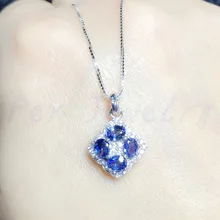 Натуральное Настоящее ожерелье с голубым сапфиром кулон 0.35ct* 4 шт драгоценный камень Серебро 925 пробы для мужчин или женщин# Y193406