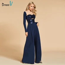 Dressv темно-синее вечернее платье ТРАПЕЦИЕВИДНОЕ элегантное с длинными рукавами в пол с карманами свадебное вечернее платье es