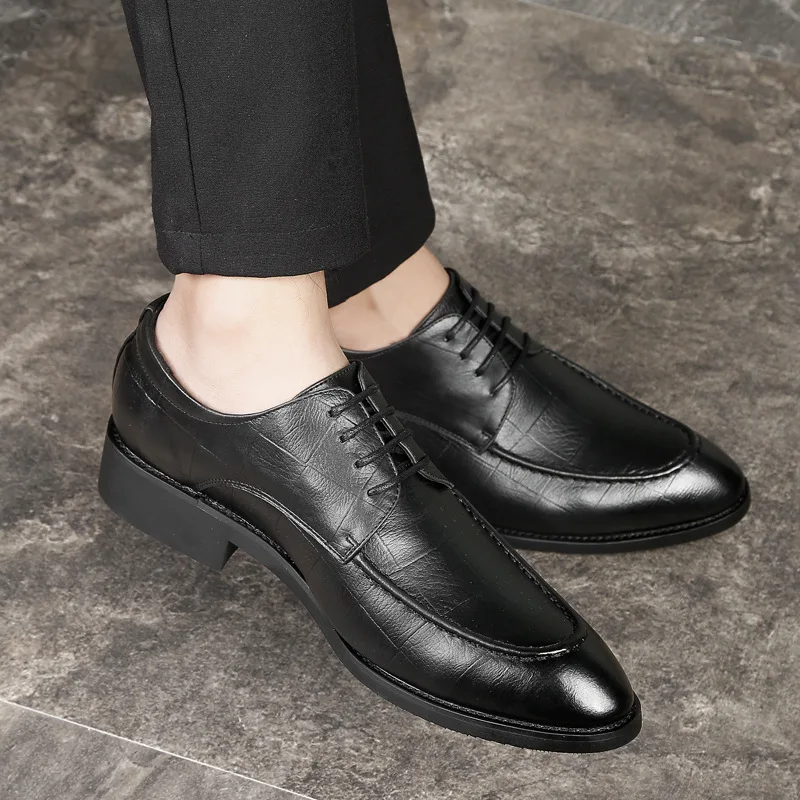 

Fall casual shoes men's fashion youth British leather black pointed high business dress shoes