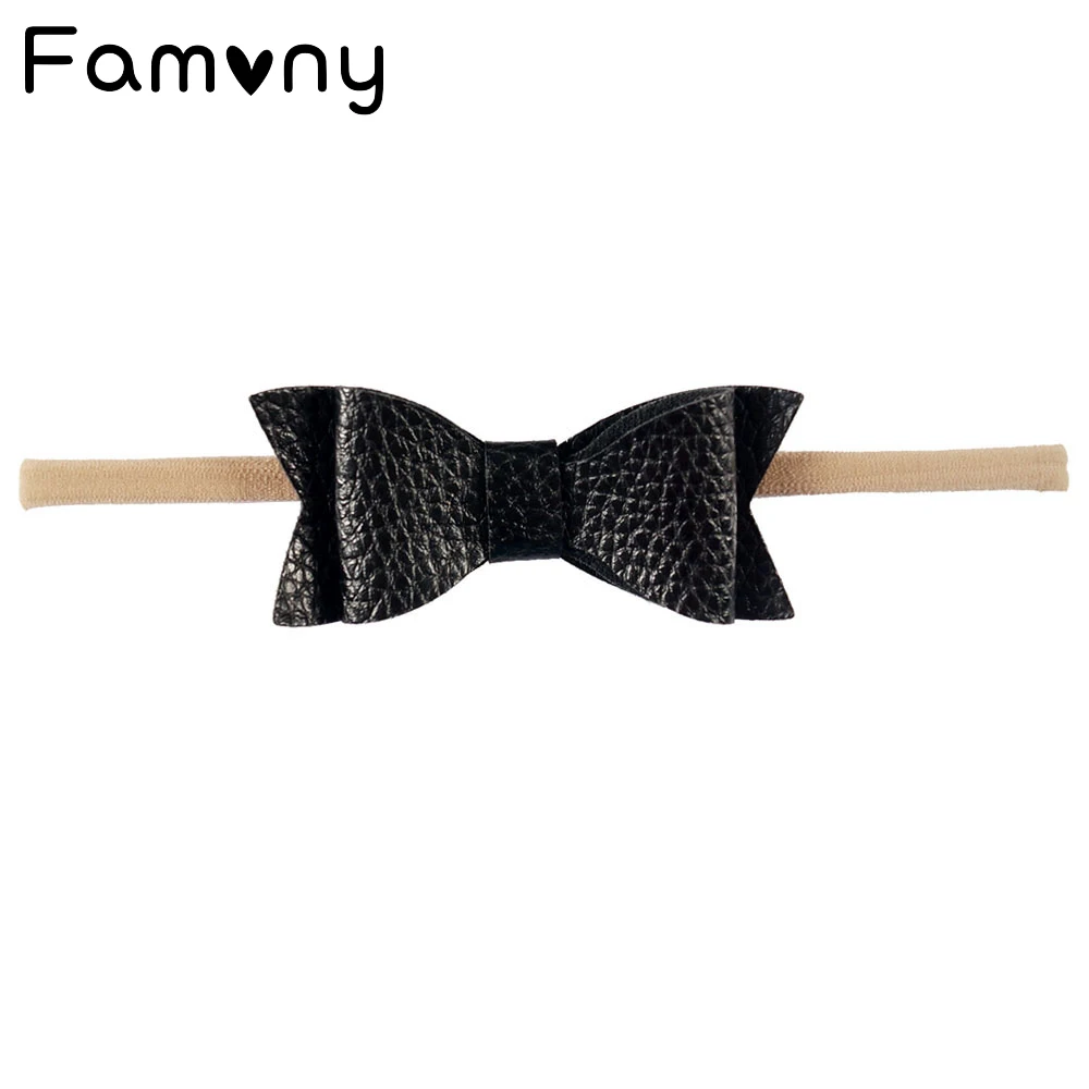 

2 Pcs/lot Lovely Swallowtail Leather Bow Solid Elastic Headbands Handmade Boutique Hairband For Newborn Baby Headband