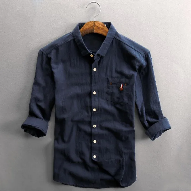 dark blue Хлопковые льняные рубашки для мужчин мода лето модное повседневное обтягивающее белое рубашка мужская плюс размер высокая четверть бренд топы Ds50737 - Цвет: dark blue