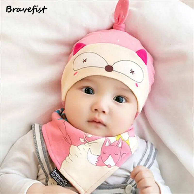 Lovely 2 Pieces/Set Infant Hat Bibs Set For 3 12M Babies Cap Bibs Set