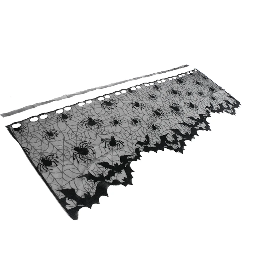 

Halloween Spiderweb Window Curtains Creative Bat Spider Fireplace Cloth Festival Decor Lamp Shade Black Lace Haunted House Decor