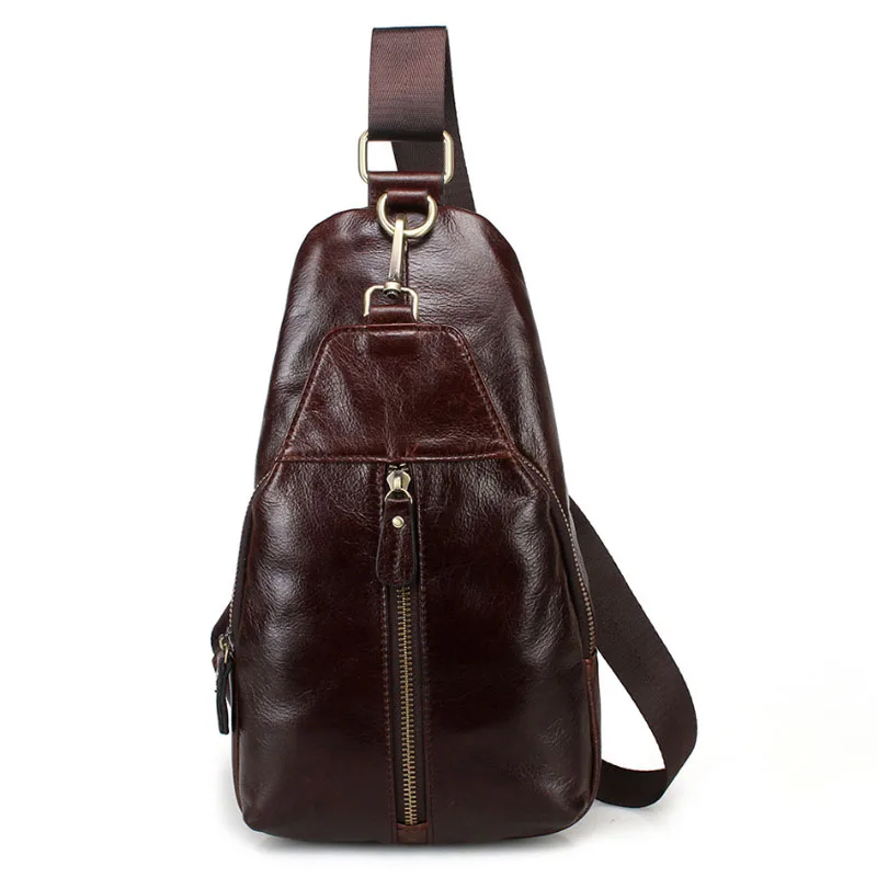 

Men Retro First Layer Cowhide Sling Chest Back Pack Travel Riding Genuine Leather Sling Messenger Shoulder Bag