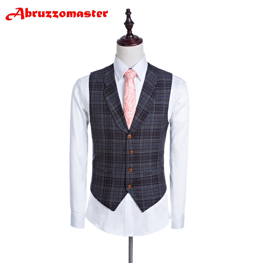 Abruzzomaster/Мужские костюмы в клетку Gery, пиджак с отворотами для свадьбы, клетчатый костюм, костюм на заказ, смокинг для жениха, пиджак+ брюки+ жилет