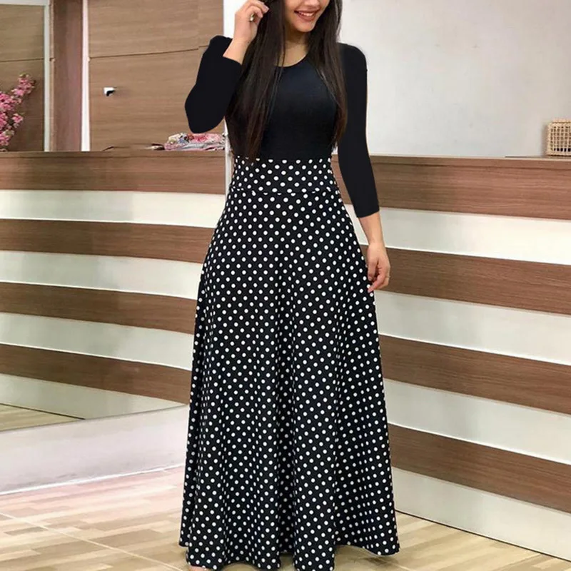 

Laamei 2019 Autumn Vintage Floral Print Patchwork Long Dress Women Casual Long Sleeve Party Dress O Neck Maxi Dress Vestidos