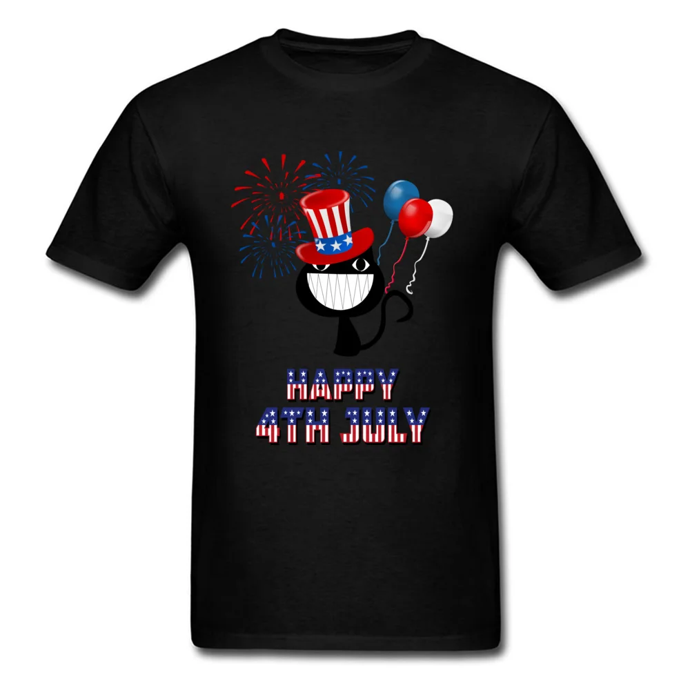 Family comfortable Round Collar Tshirts Summer Tops Tees Short Sleeve for Adult Discount 100% Cotton Camisa Top T-shirts Happy 4th of July Cat Independence Day black
