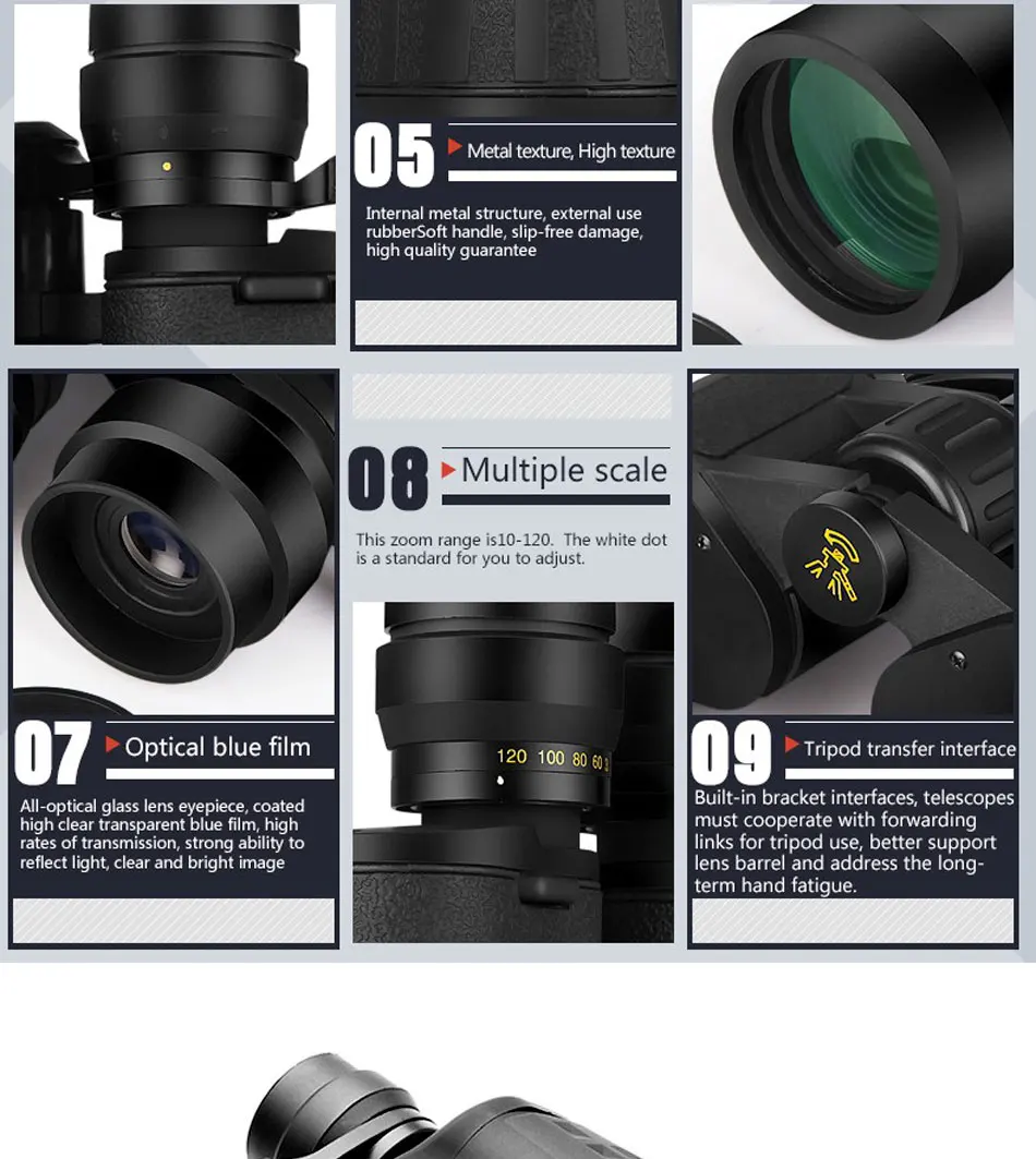 Zoom de Longo Alta Ampliação Binóculos Maifeng Alcance Telescópio Caça Grande Angular Profissional Definição 10-120x80 13 Alta ampliação binóculos maifeng 10-120x80 zoom de