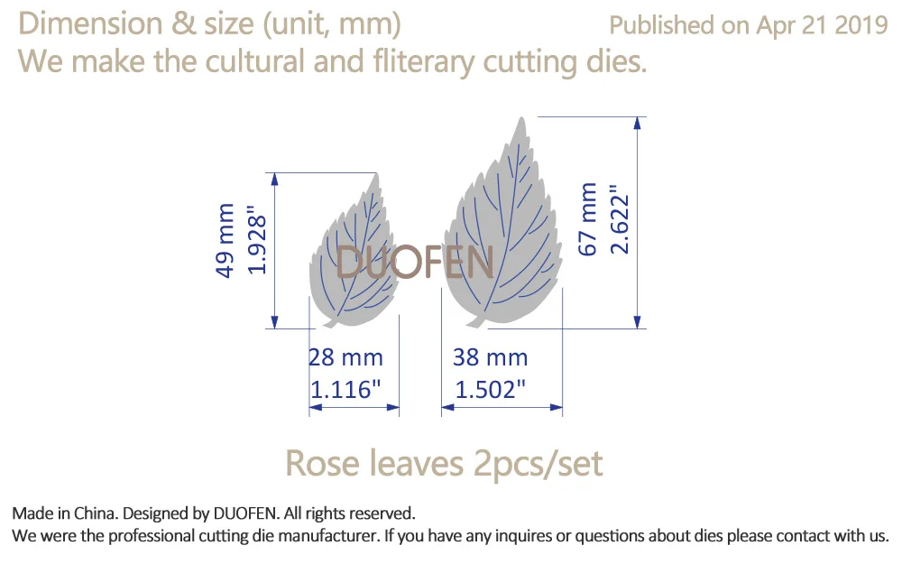 DUOFEN металлические режущие штампы 2 шт. набор трафаретов в виде листьев розы для поделок бумажный проект скрапбукинга бумажный альбом