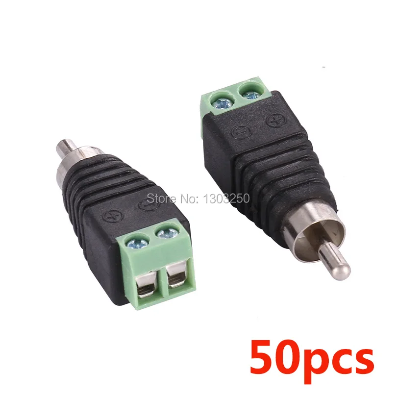 

50 pcs RCA MF to terminal Block, RCA Male connector RCA plug to 2pin connector RCA plug to screw terminal for CCTV