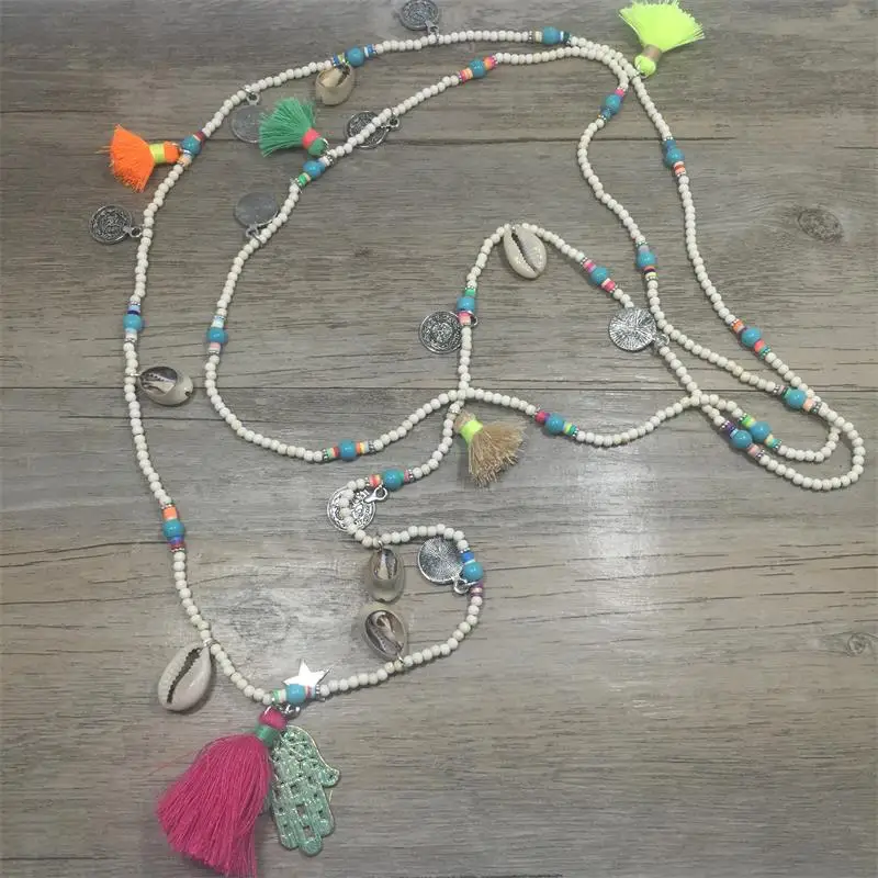 JAASA Collier Statement Pompom Long Tassel Necklaces Maxi Women Bohemian Jewelry Handmade Boho Necklace Gift 