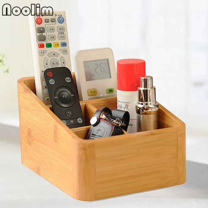 

NOOLIM Luxury Bamboo Makeup Organizer TV Remote Control CellPhone Stand Holder Storage Caddy Organiser Tools