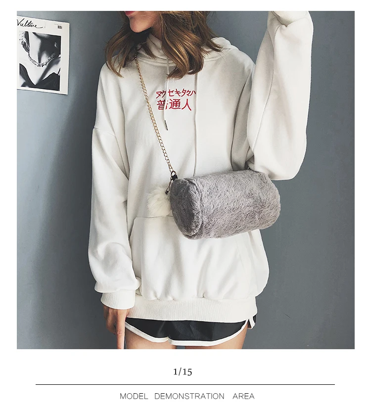 Hot Barrel Shaped Bag Velour Female Chain Handbag Fur Ball Women Purse Crossbody Messenger Shoulder Bags Sac A Main mujer bolsa(18)