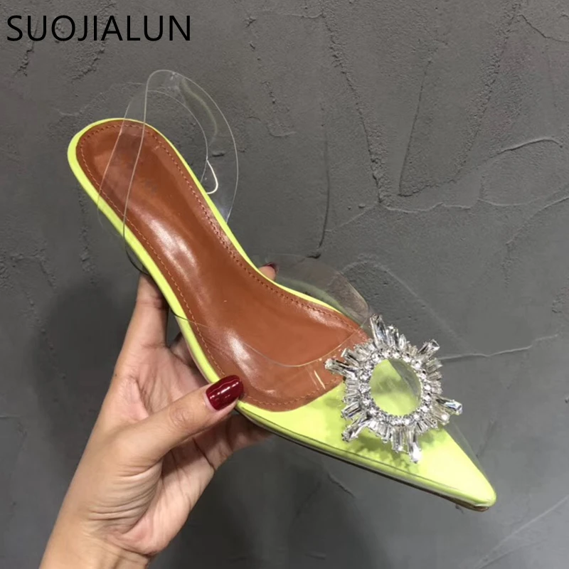 Новинка 2019 Брендовые женские сандалии SUOJIALUN Модные прозрачные из ПВХ с
