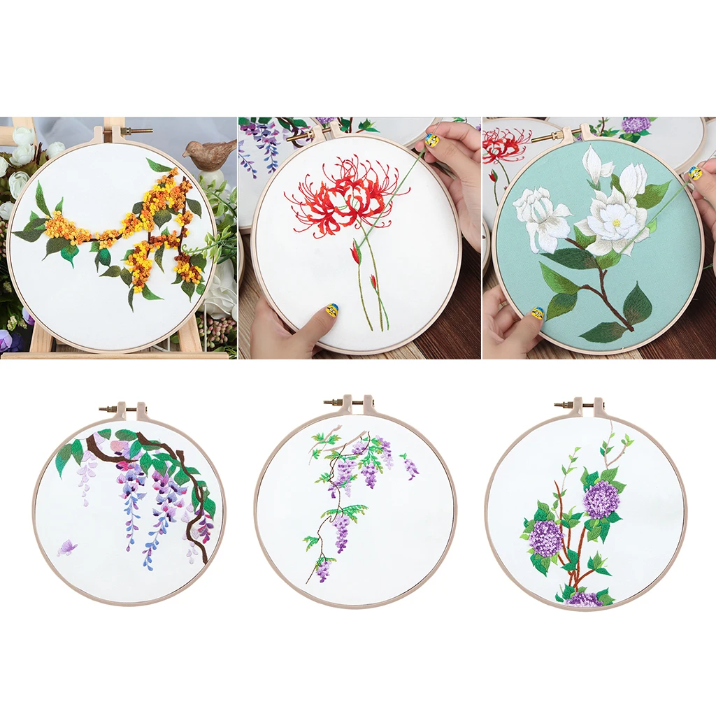 Su Embroidery Theme Embroidery Starter Kit With Flower Pattern Embroidery Hoop Suitable for Beginners Adults Women