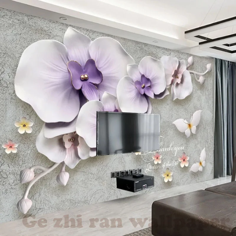 Пользовательские фотообои 3D стереоскопический Ретро Орхидея Бабочка гостиная