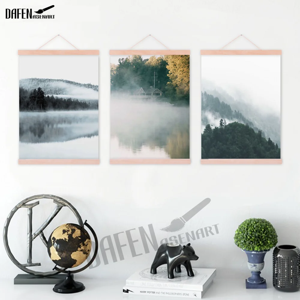 Nordic Style Mountain and River Landscape Hanger Fashion Posters Canvas