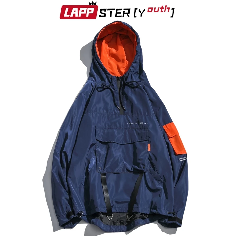 

LAPPSTER-Youth Men Japanese Streetwear Hooded Bomber Jacekt 2019 Hip Hop Windbreaker Hooded Jackets Coat Plus Size Black Vintage