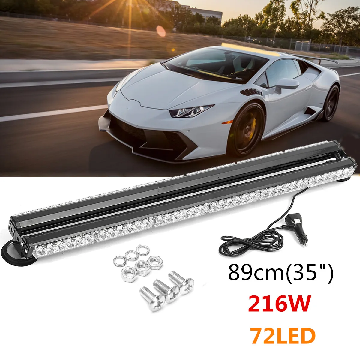 

35 Inch 72LED Double Side Bright Flashing Strobe Light Beacon Bar Warning Car Auto Vehicle Trucks Yellow Signal Lamp 12V 216W