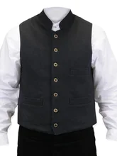 

Free Shipping Victorian Costume Gilet Vintage Men's Black Button Sleeveless Waistcoat Halloween