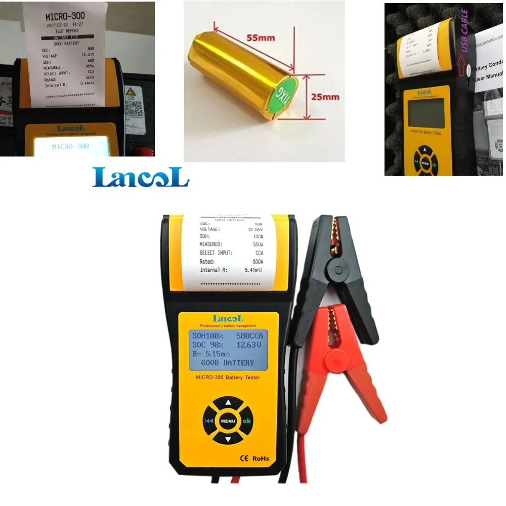 Lancol Diagnostic Tool Auto 12V CCA Car Battery Tester Analyzer MICRO-300 Battery Tester Printer Multi-language for AGM GEL Lancol Diagnostic Tool Auto 12V CCA Car Battery Tester Analyzer MICRO-300 Battery Tester Printer Multi-language for AGM GEL