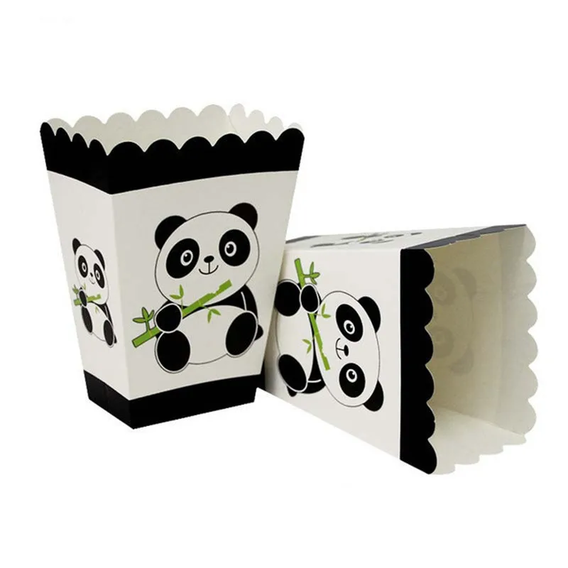 Панда тематическая вечеринка на день рождения украшения мультфильм панда фольга воздушные шары для дня рождения тарелка чашка баннер детские украшения для вечеринки поставка - Цвет: Popcorn box 6pcs