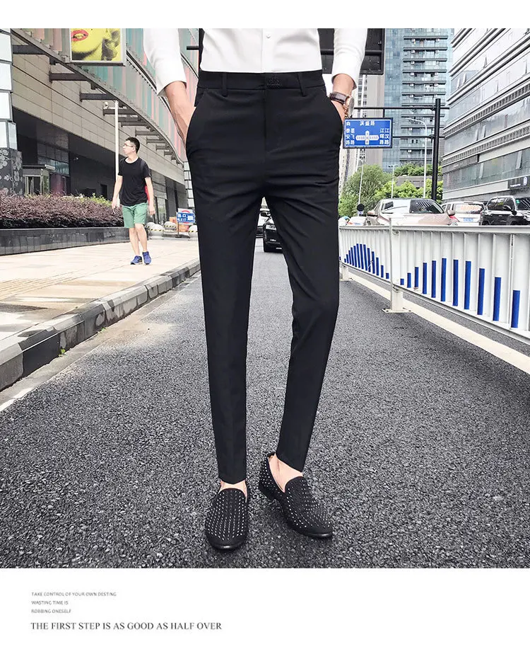 2019 Англия повседневные мужские брюки Slim Fit Брюки сплошной цвет брюки социального клуба платье брюки корейский Masculino pantalon homme