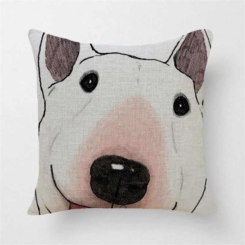 Bull Terrier Cushion Cover Dog Pattern Linen Throw Pillows Cover Car Sofa Decorative Pillowcase Decorativos 45x45cm