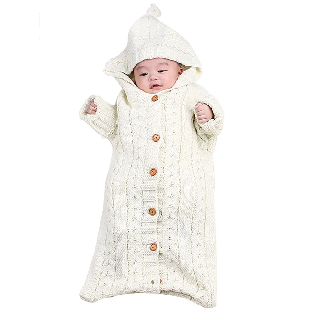 Спальный мешок для новорожденных, 2017, детский вязаный комбинезон с длинными рукавами и капюшоном, спальный мешок, зимние конверты для