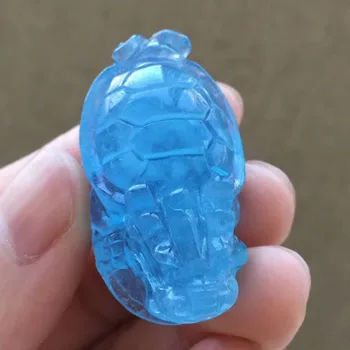 

Natural Deep Blue Aquamarine Pendant Turtle Craved Women Necklace 41x22x16mm Round Beads Aquamarine Certificate AAAAAA