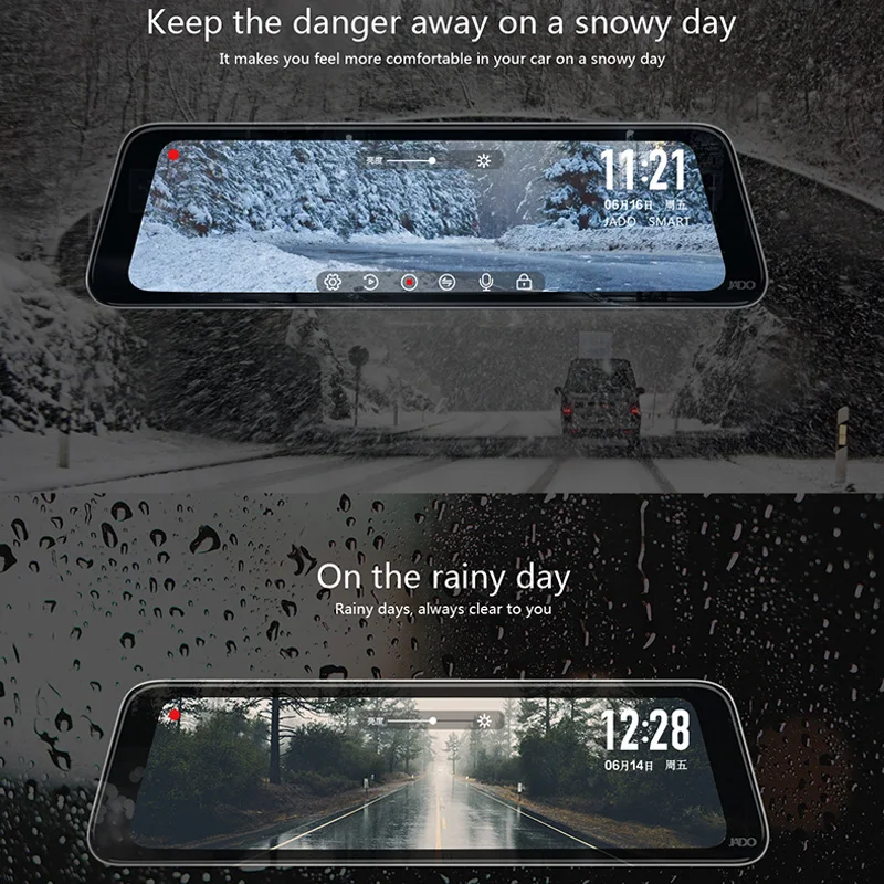 Cena JADO D230 Pro przesyłania strumieniowego Rearview Mirror Dvr desce rozdzielczej kamery 10 M kamera tylna 10 IPS ekran dotykowy Full HD 1080 P rejestrator samochodowy dash Cam