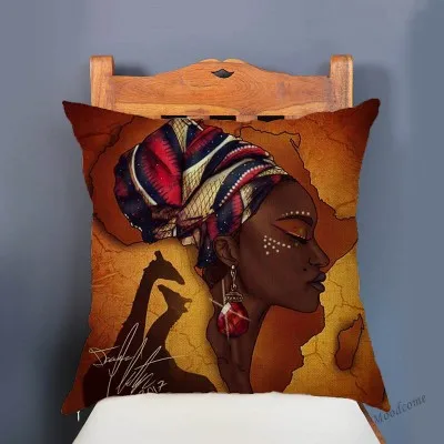 Африканская женщина карта воин сказочные диванные подушки Чехол из хлопка, льна африканская художественная галерея декоративные домашние Чехлы для подушек