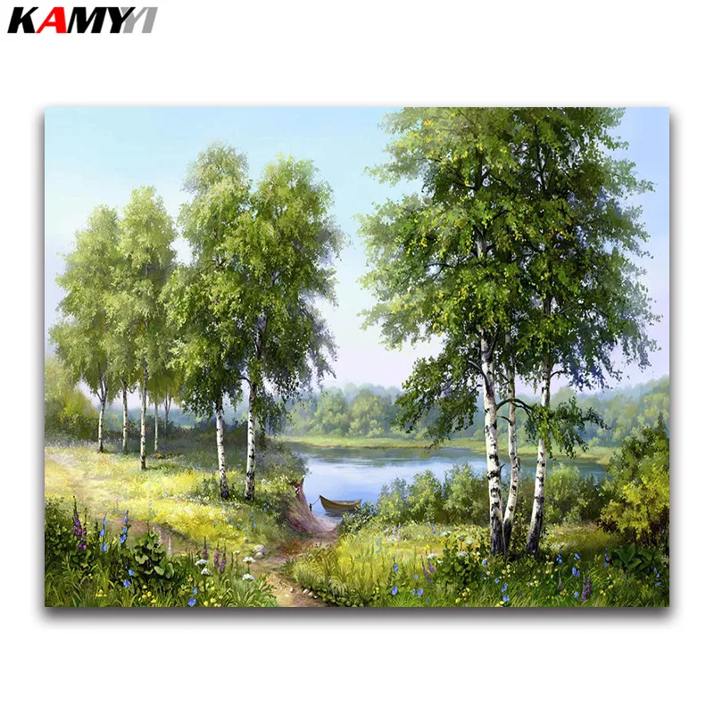 

Full square diamond embroidery nature tree 5d diy diamond painting cross stitch landscape full round Diamond mosaic river sale 3