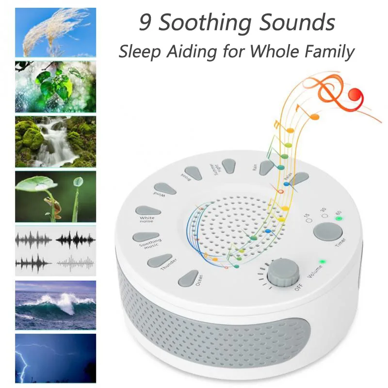 White Noise Machine Portable Baby Sleep Soother Cure Insomnia 9 Soothing Sounds Anti Snore Sleep Aiding with Auto-off Timer