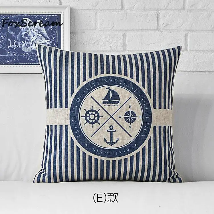 Морской Декоративные диванные подушки якоря в морском стиле карта подушка покрытие домашний декор синий подушки якорь Подушка Чехол для дивана - Цвет: E 45x45cm